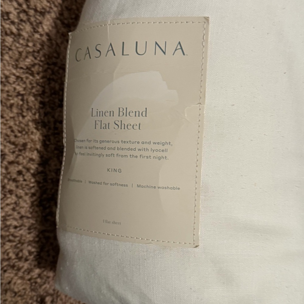 Casaluna White Linen Blend Flat Sheet - Picture 2 of 3
